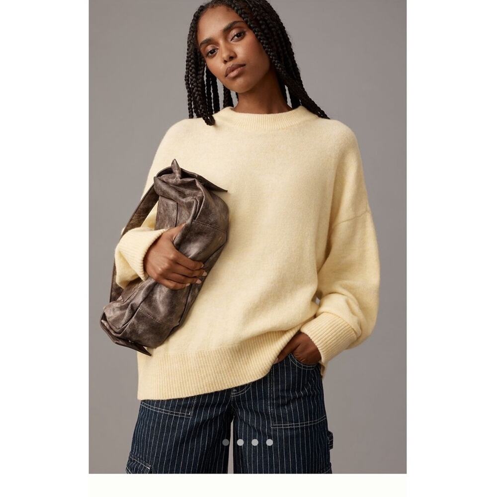 Pilcro Anthropologie Juno Crewneck Sweater Yellow Oversized Size XXS Wool Blend